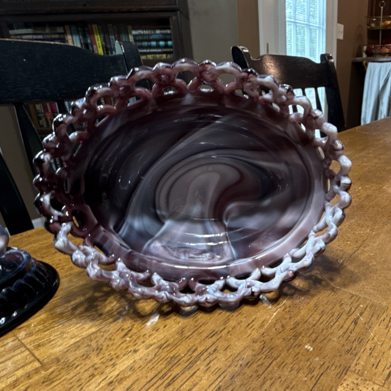 Vintage Imperial Purple Slag Glass Lion on Lace Edge Nest