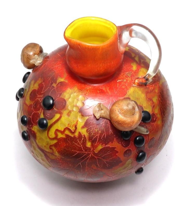 Daum Nancy “Grapes and Snails” Large Vase, Signed Vintage