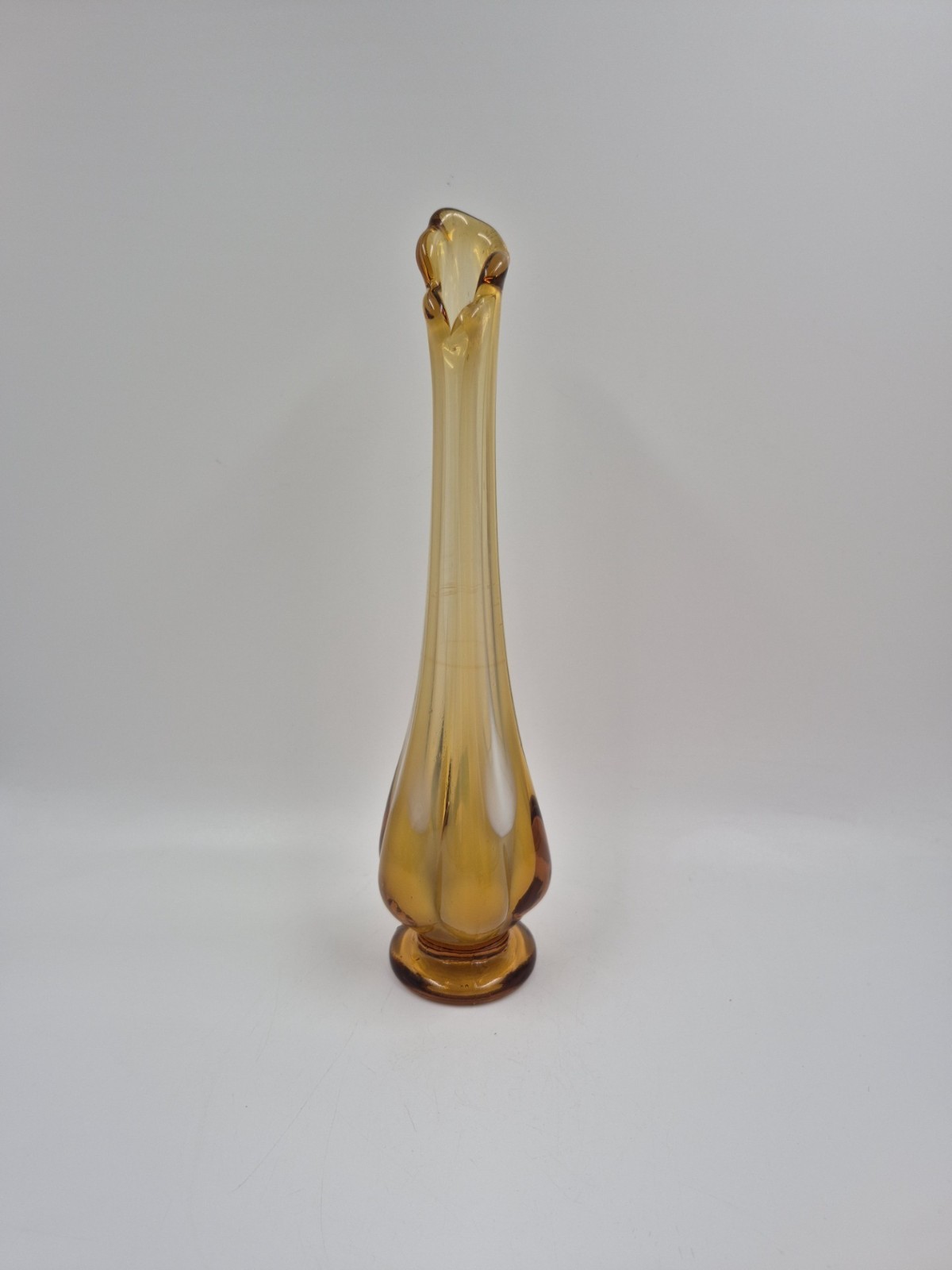 Vintage Amber Slag Glass Swung Pedestal Vase – 12.25″T x 3″L x 2.25″W @ Base