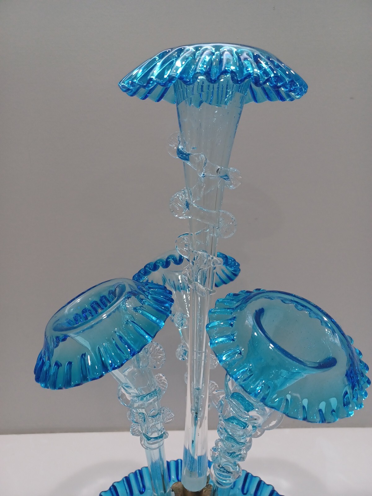 Glass Epergne ~ Antique Victorian BLUE / CLEAR ~ England ~ EXQUISITE!