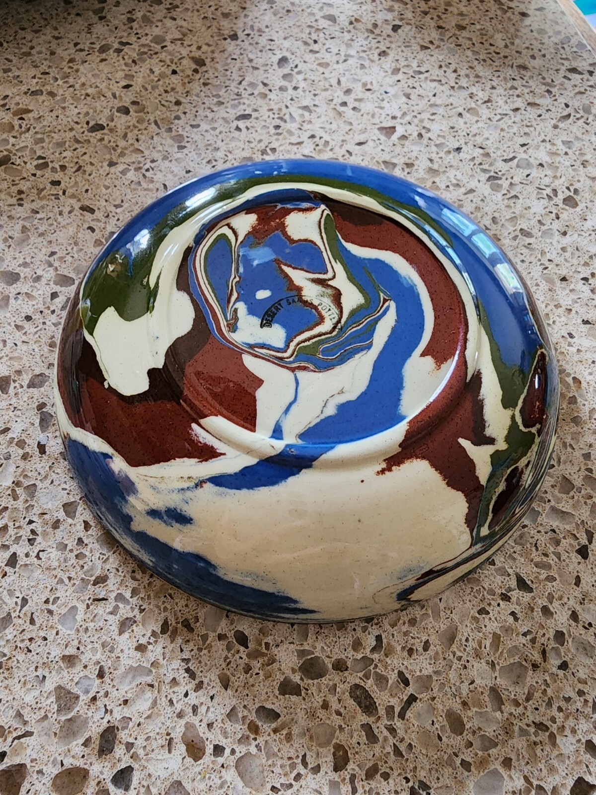 Large Desert Sands Swirl Pottery Colorful Ashtray – Brown, Yellow, White, Green 