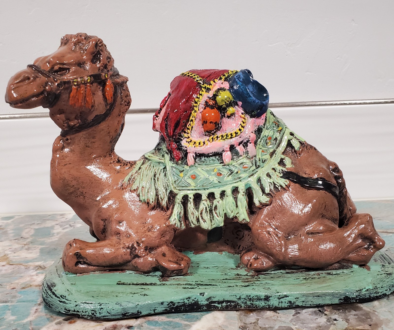 Handmade Vintage 1970 Dromedary Camel Ceramic Pottery Figurine Signed