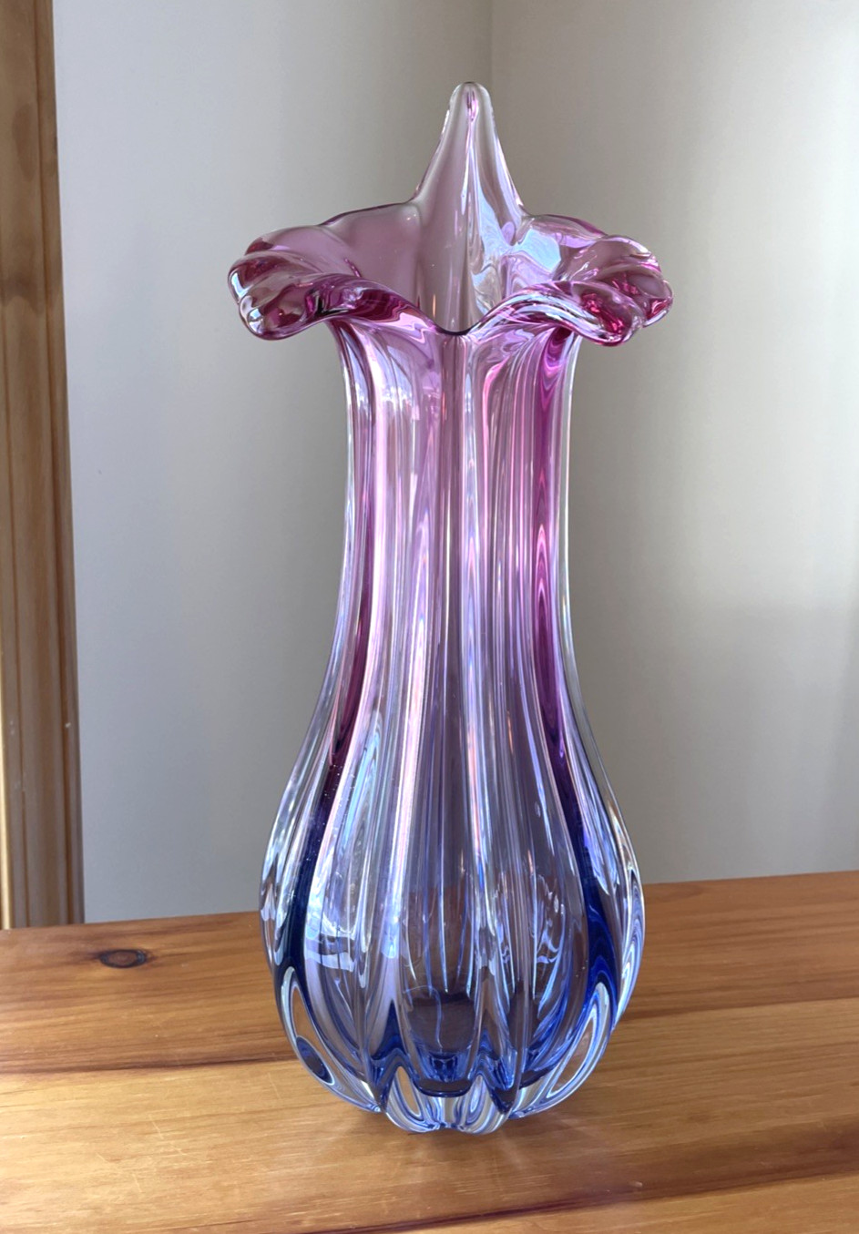 Sommerso Large Pink Purple Blue Ombré Hospodka or Murano Style Vase 15” Stunning