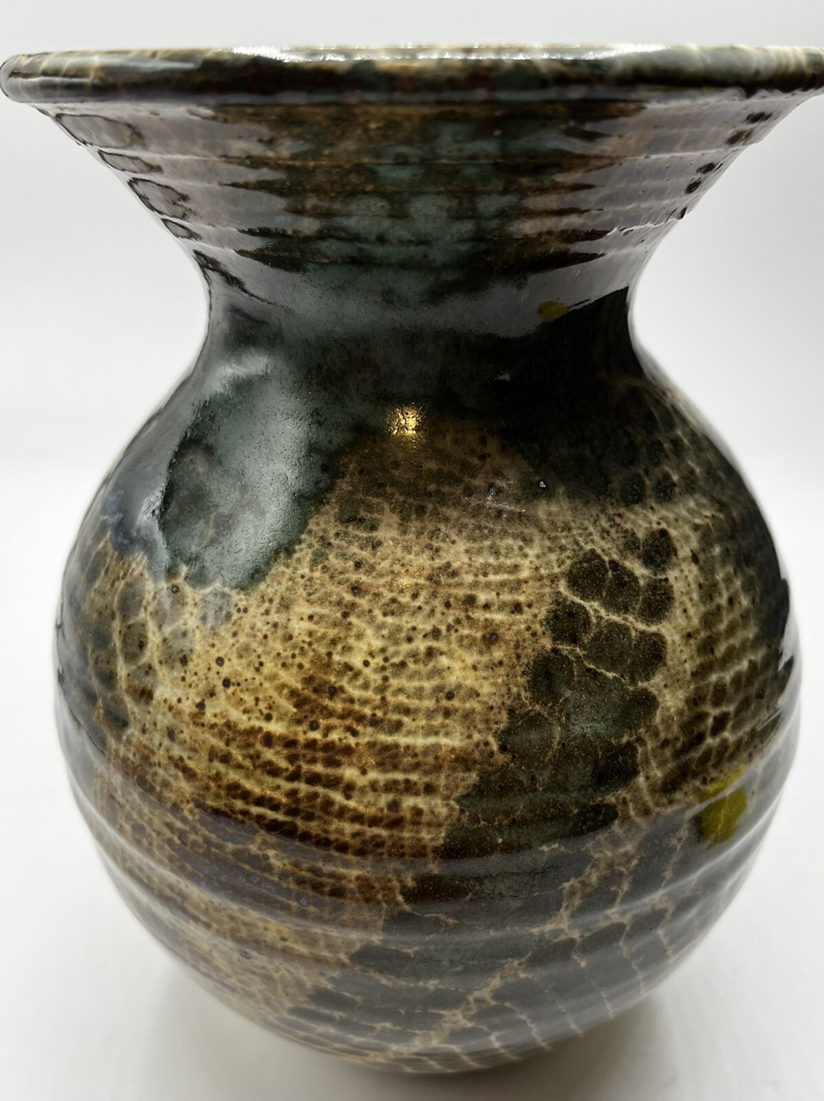 Nancy Briggs Original Pottery Signed VASE. Teal And Brown. 8”T No Chips Cracks