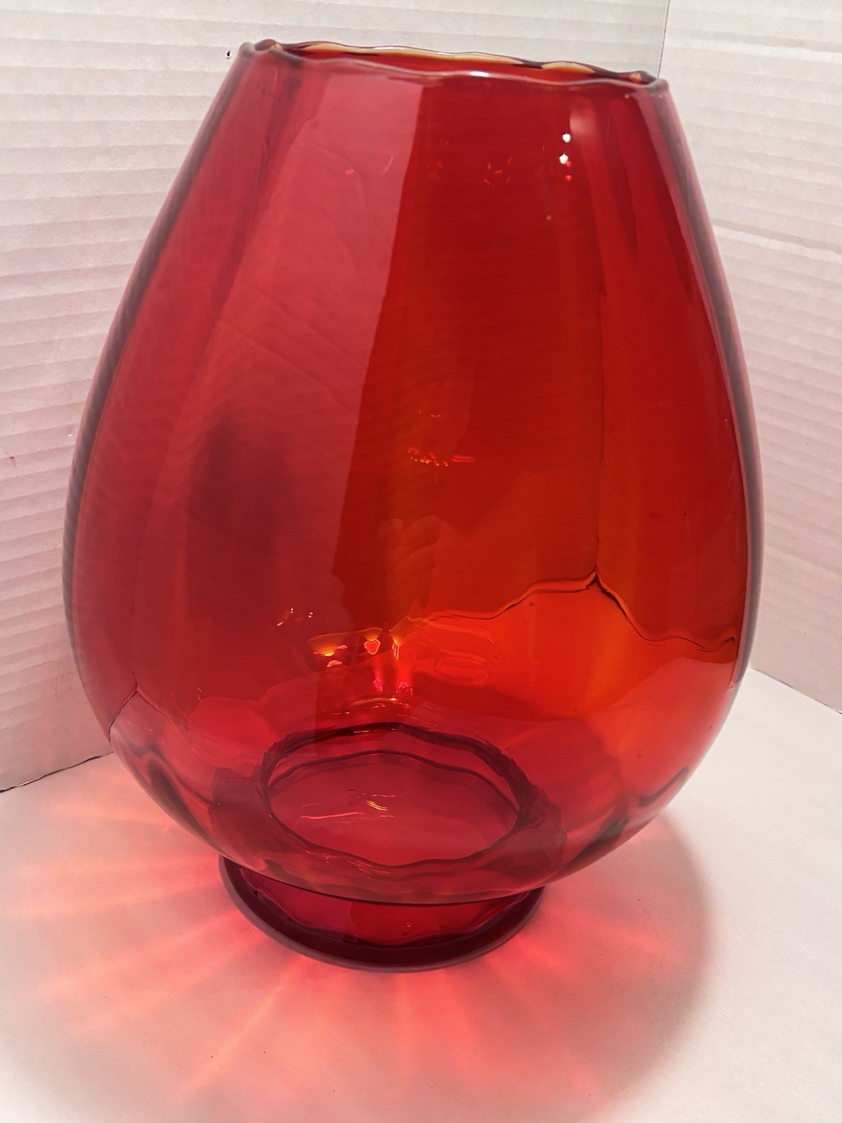 Vintage Blown Glass Empoli Optic Selenium Red Amberina Vase 11.5” Large