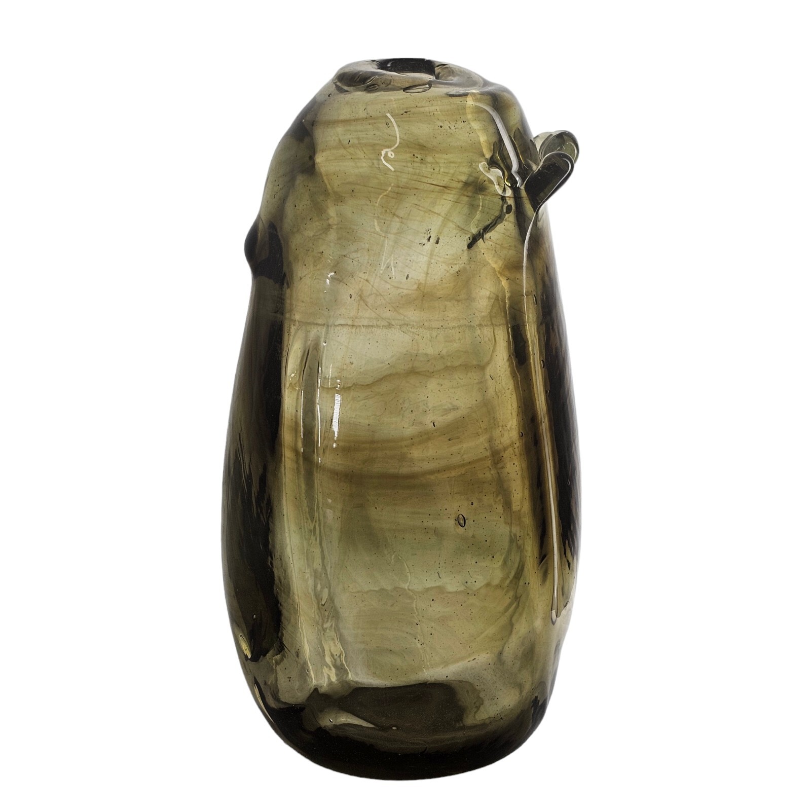 VTG Organic Studio Art Glass Vase Vessel Green Abstract Hand Blown Ikebana 8″