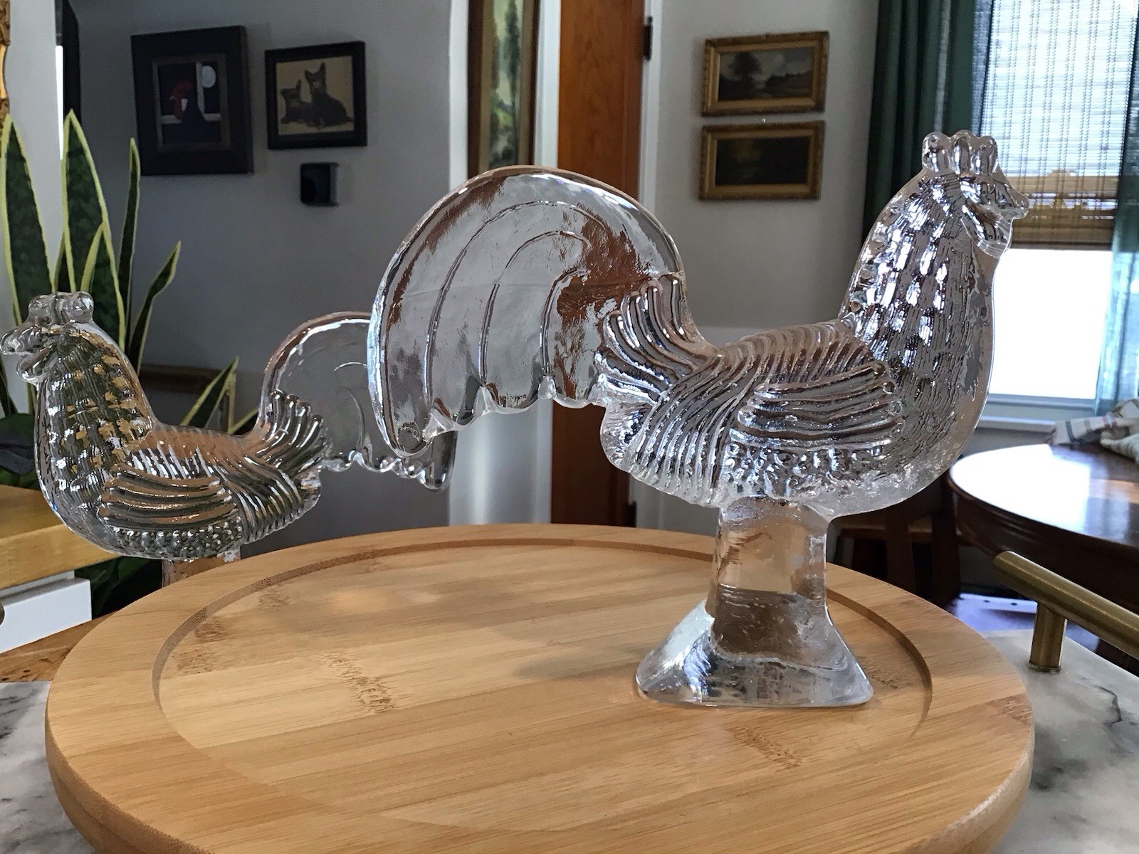 2 Kosta Boda Zoo Flat Back Roosters Bertil Vallien Sweden Art Glass Figurine
