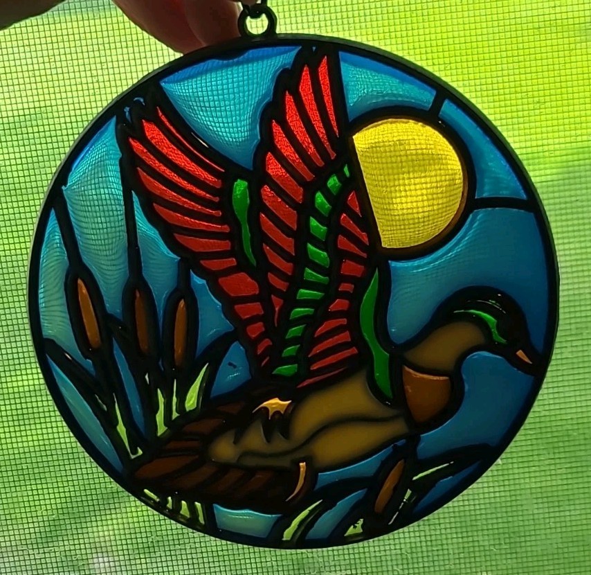Vintage 80s Geese Heart Ducks Stained Plastic Glass Country Sun Catcher