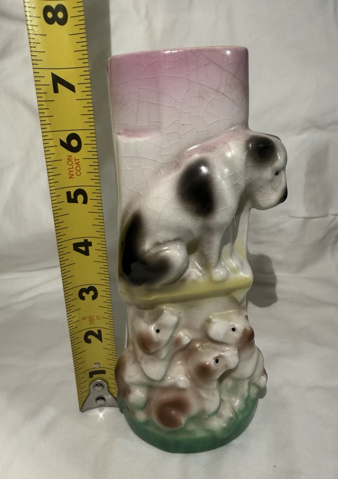 E. Vintage Ramses Germany Pottery Vase Mama Terrier Puppies 3×7”
