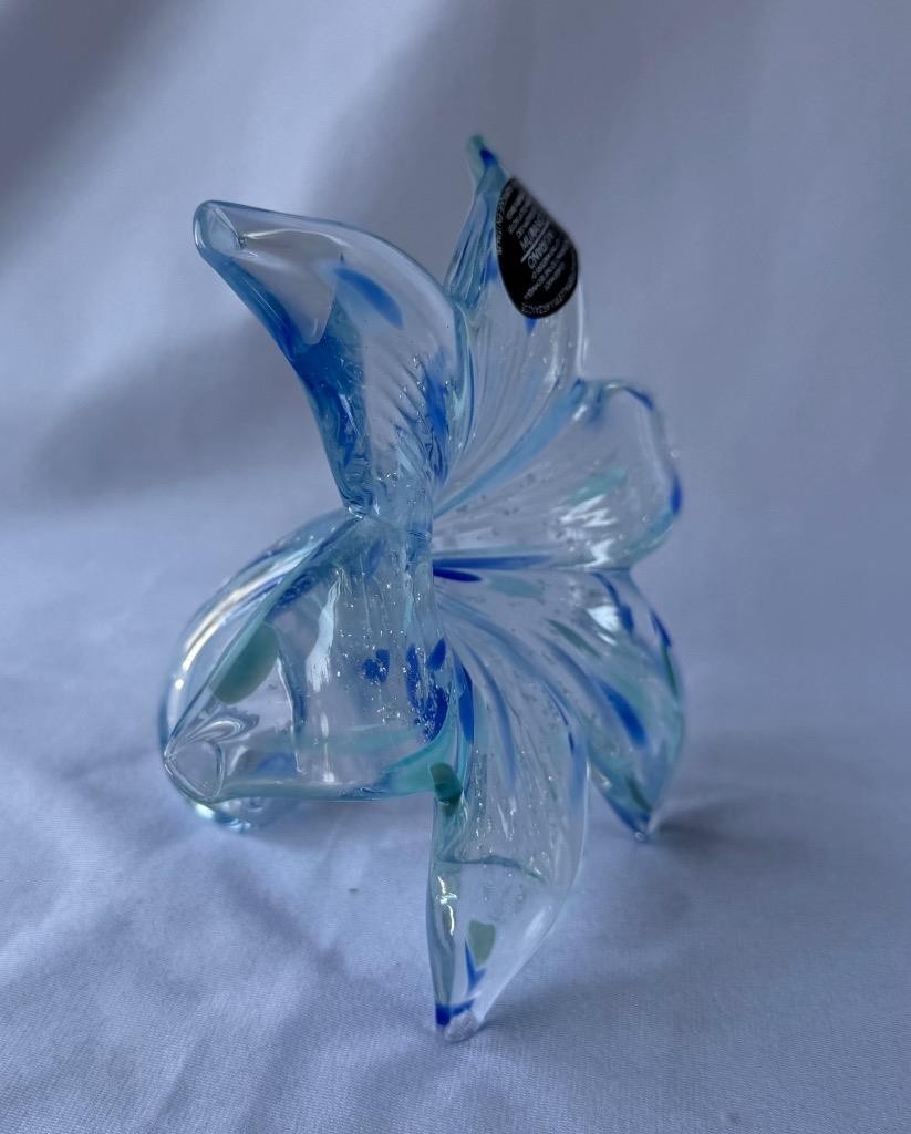 Genuine Italian Flower Blown Glass Murano dark light blue sparkles Italy 708