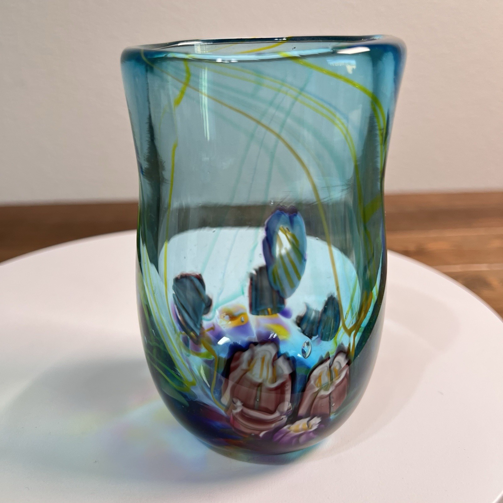 Studio Art Glass Vase with Blue Purple Swirl Rare Cute