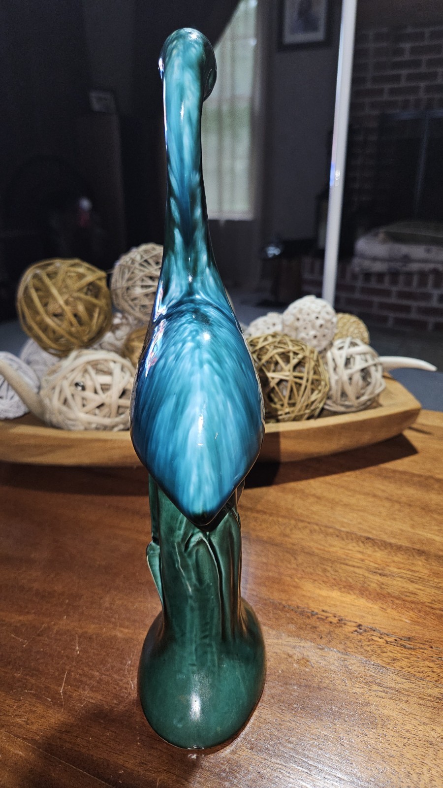 Vtg 12″ Green Drip Glaze Flamingo Figurine Blue Mountain Pottery Style Japan