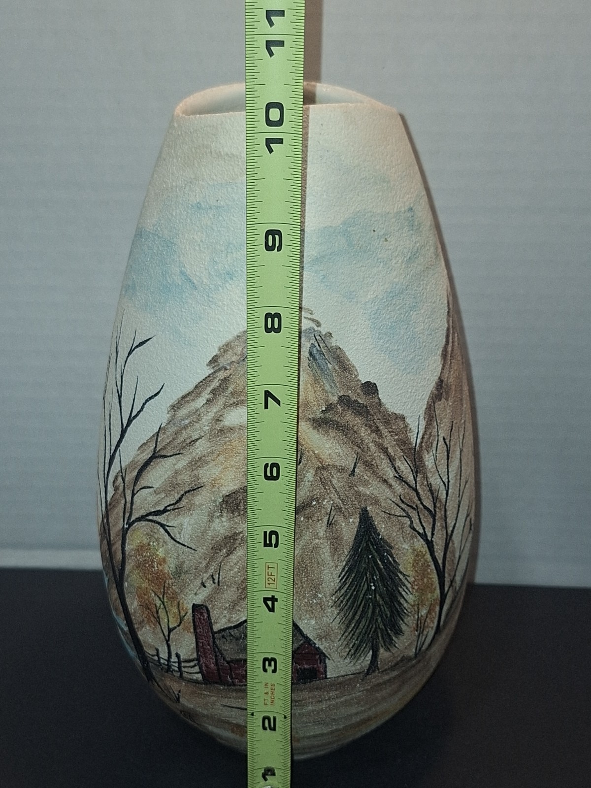 Holland Mold 10.5″ Vase Handpainted/Signed Mountain/Country Farmhouse Beautiful