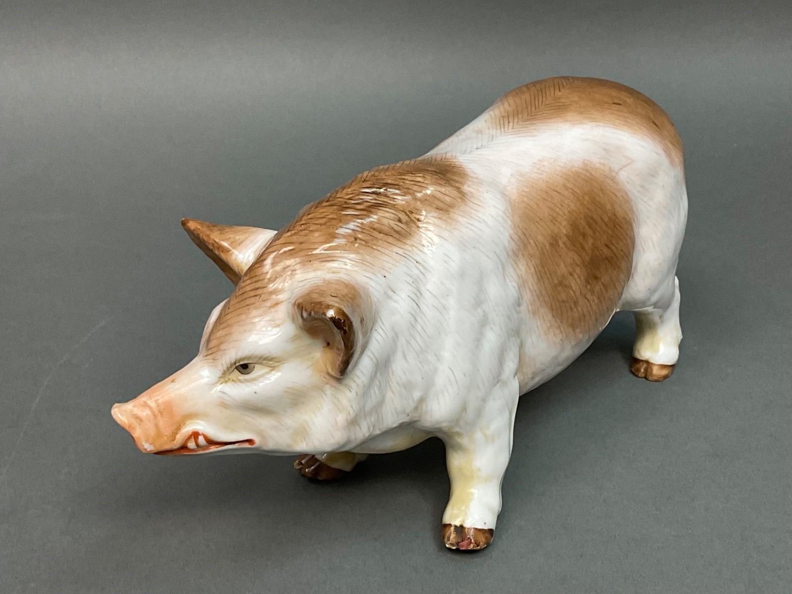 Antique German 19th Century Meissen ~Ernst Bohne Porcelain Pig ~ Wild Boar 8″