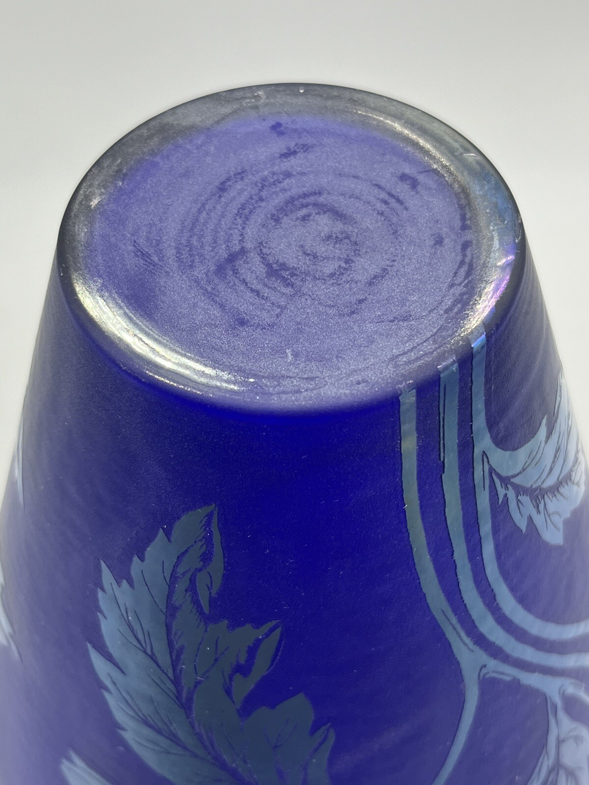 Fenton Favrene Art Glass Vase Cobalt Blue Iridescent Gold Floral 1997 No Collar