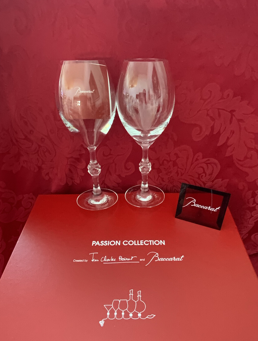 NIB FLAWLESS Glass BACCARAT France Two JCB PASSION Crystal CHAMPAGNE FLUTES WINE