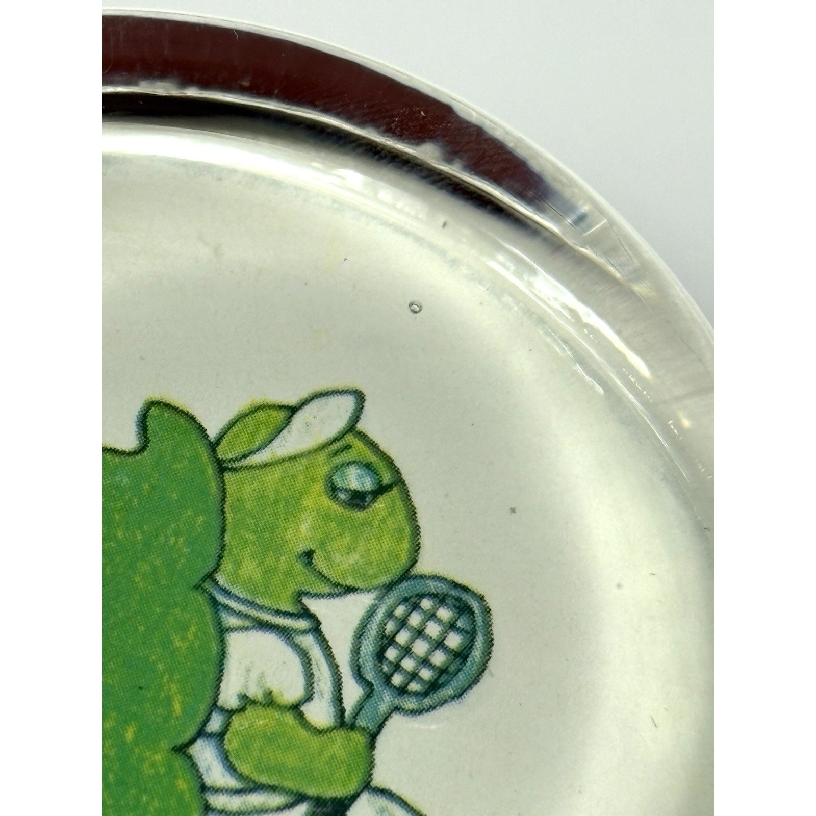 Vtg 70s Tennis Turtle Cartoon Paperweight Tabletop Glass Decor Desk Top *READ