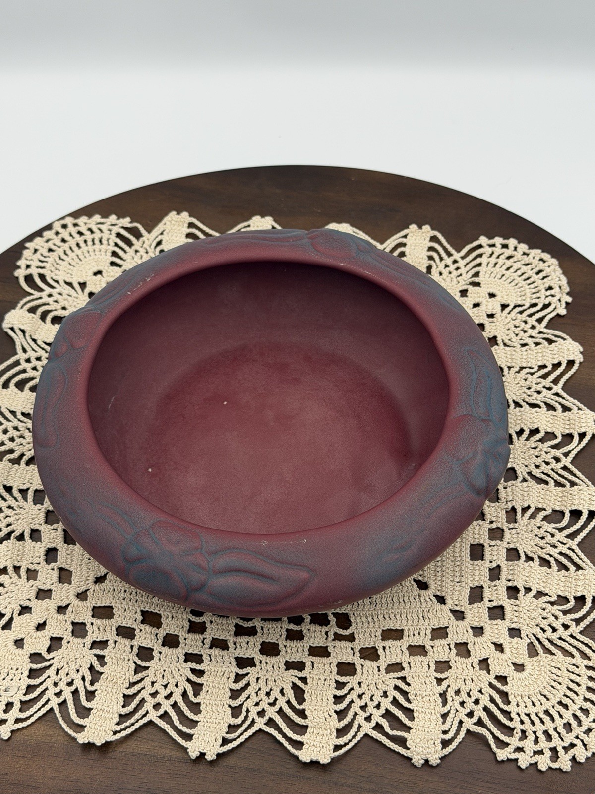 Van Briggle Art Pottery Mulberry Matte Glaze Flower Bowl w. Flower Frog, Photo!