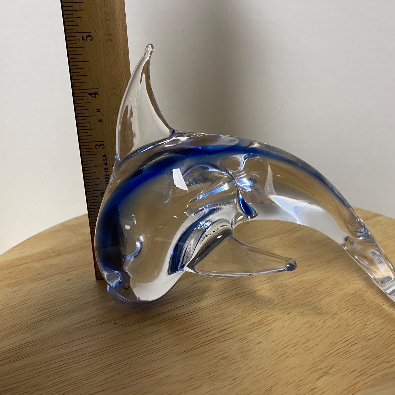 V Nason & C. Murano Hand Blown Art Glass Dolphin 6.5″ Cobalt & Clear