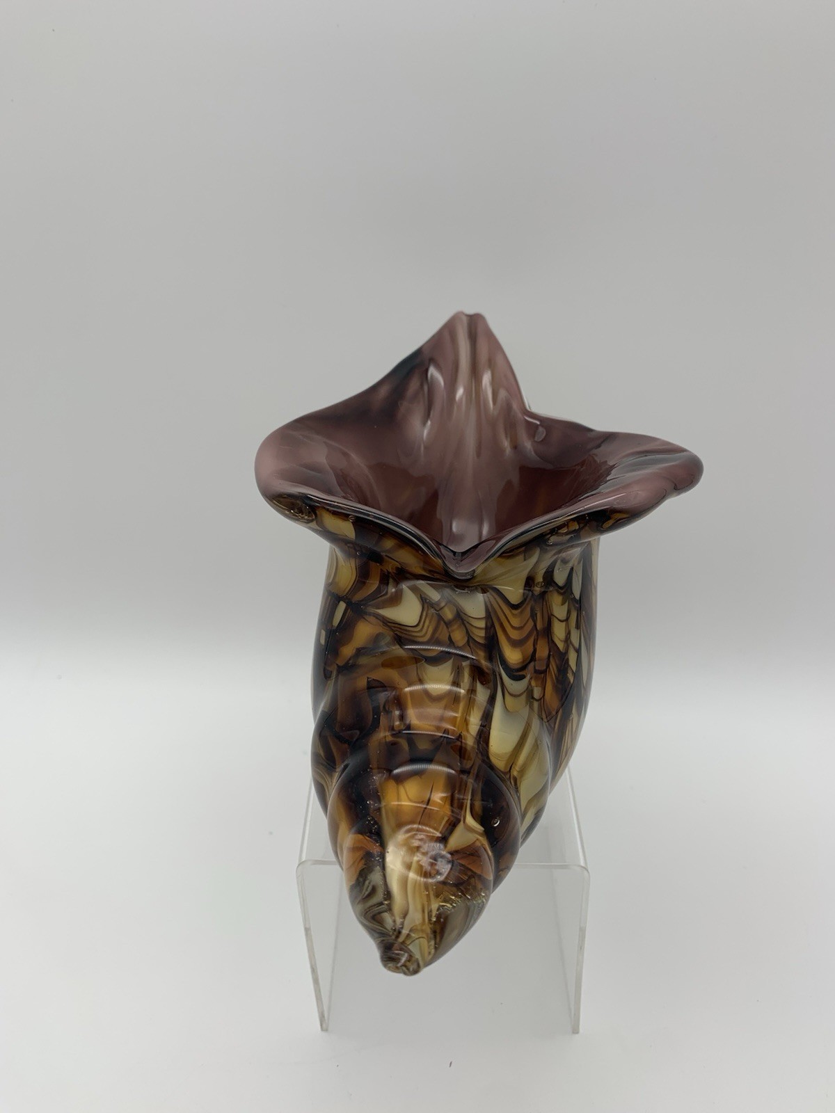 Blown Glass Conch Shell, Tiger Striped Sea Shell Blown Glass Sculpture