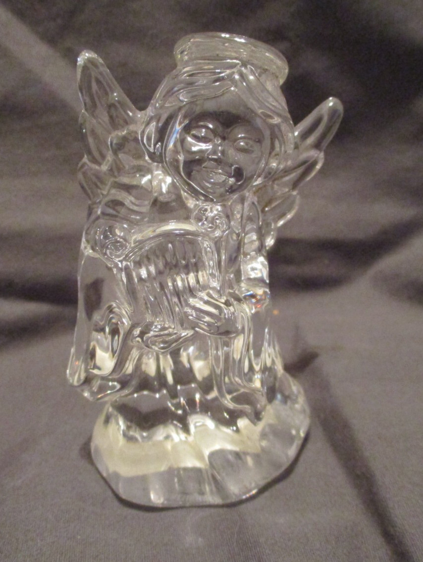 Marquis Waterford Crystal~Clear Glass Angel Playing a Lyre~3.0″~Made in Germany