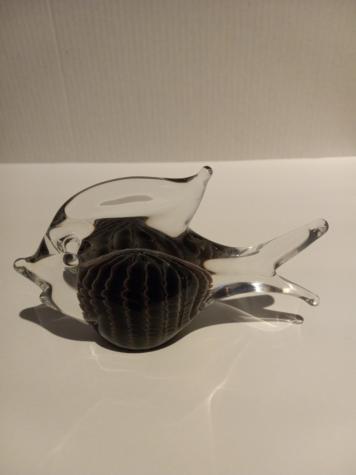 Signed FM Konstglas Art Glass Fish Figurine  Gray Clear Fumato Ronne by Sweden