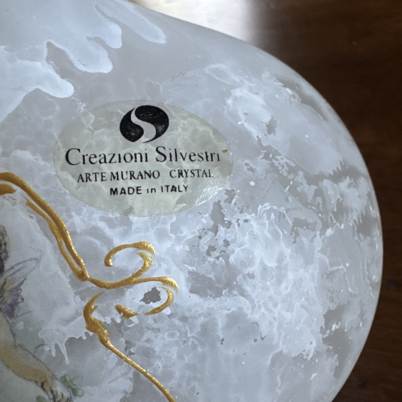 Silvestri Arte Murano Italian Glass White Frosted Crystal Vase with Cherub