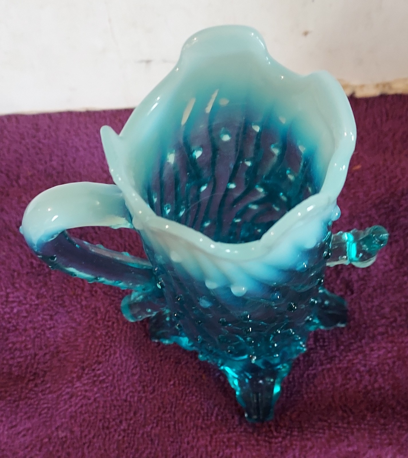 Northwood Aqua Blue Opalescent Town Pump Tree Trunk Vase/ Pitcher # 1