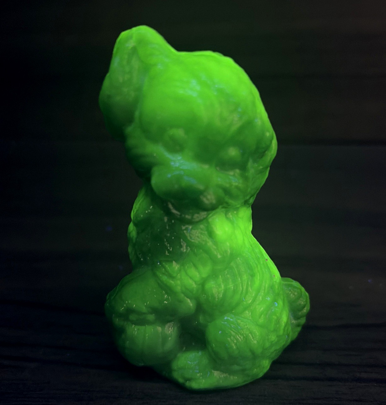 Boyd Skippy Dog Figurine Furr Green Slag 3.5″ Vaseline Uranium Glass HTF