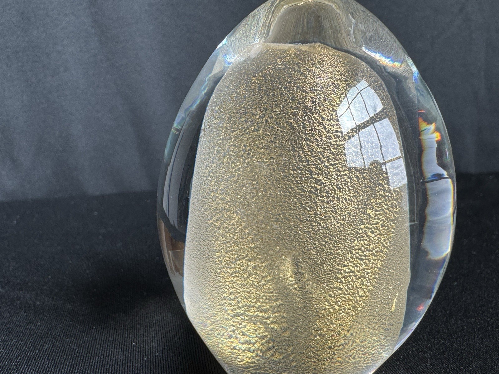 Murano Art Glass Egg Paperweight V. Nason Signed Gold Aventurine Italy