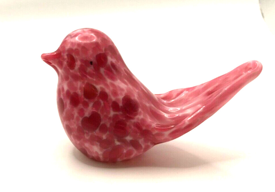 Glass Bird Paperweight Pink Marbled Swirl Rare Signed Alex Eagles 2.25” x 4”