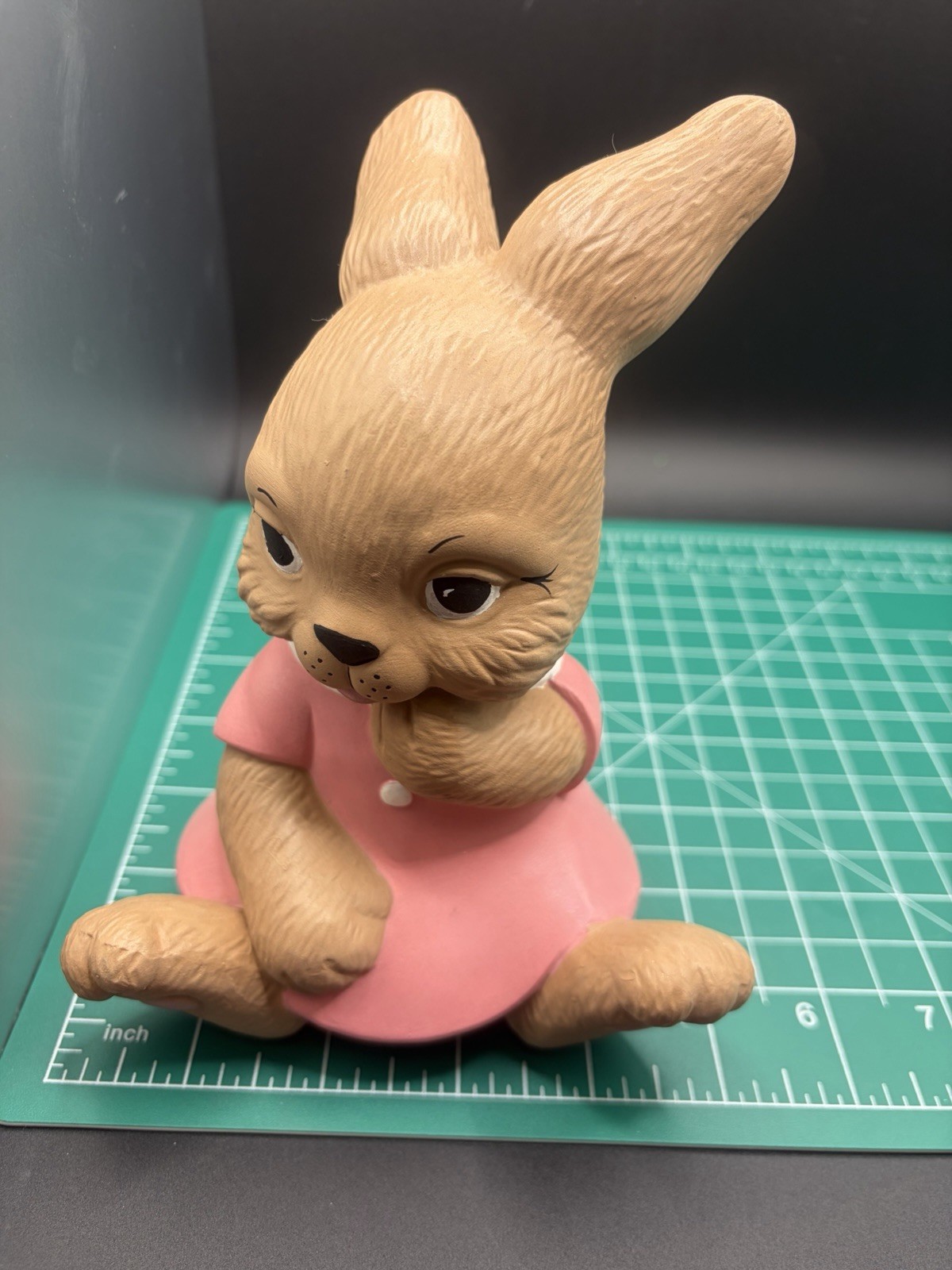 Vintage Ceramic Bunny Rabbit Brown Pink Medium Size Animal Figurine