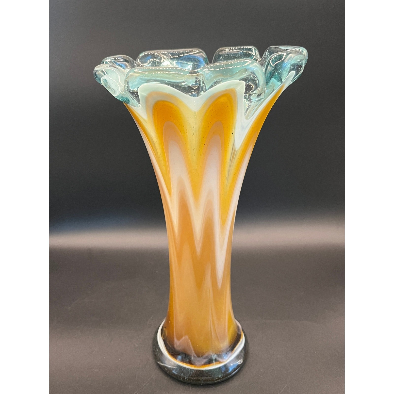 Vtg Vase Hand Blown Murano-Style 1960s Glass 11.5″ Tall Brown MCM Bubble Decor