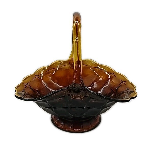 Antique / Vintage Amber Glass Basket Footed Laced Edged Scalloped Lg. Handle