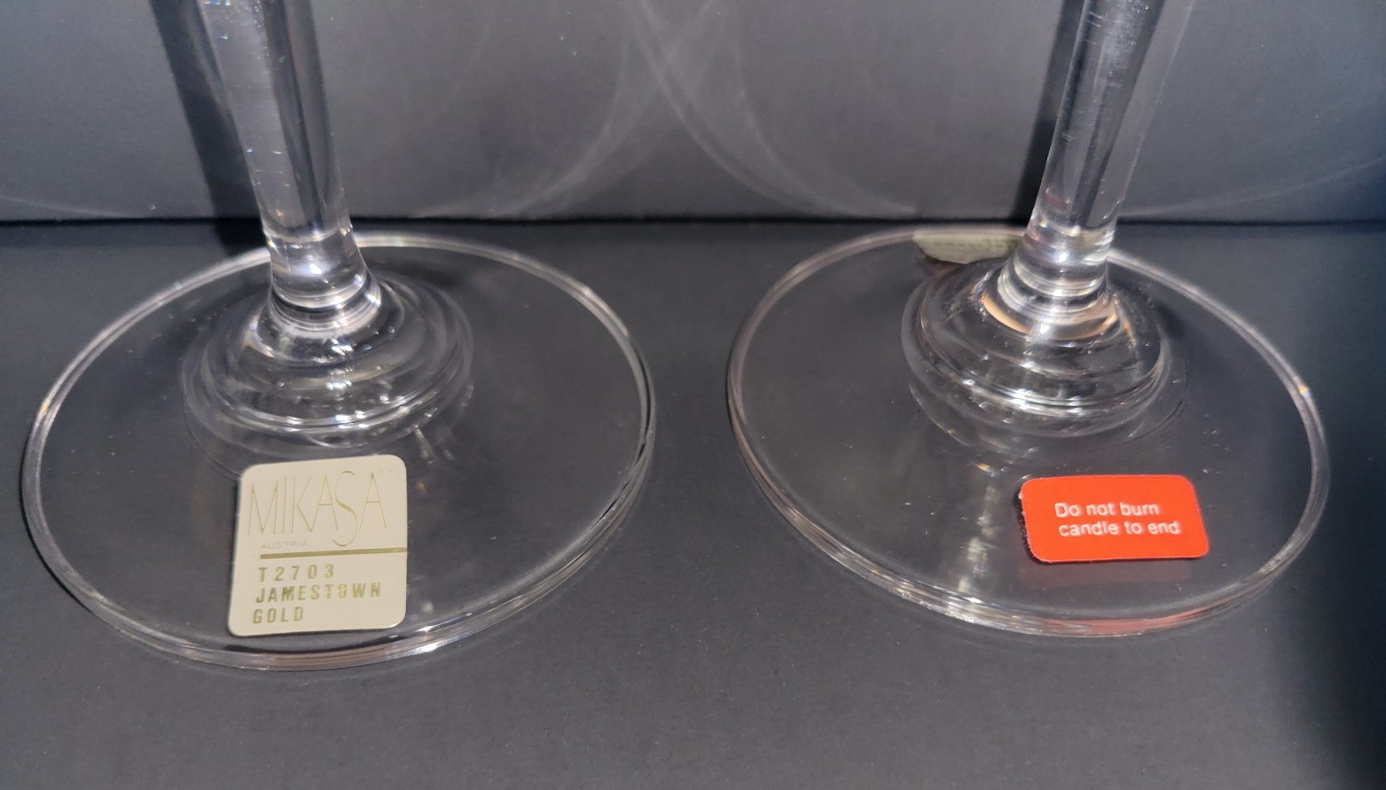 Mikasa Jamestown Gold Lead Crystal 8″ Candle Holders W/Gold Trim T2703/399 New