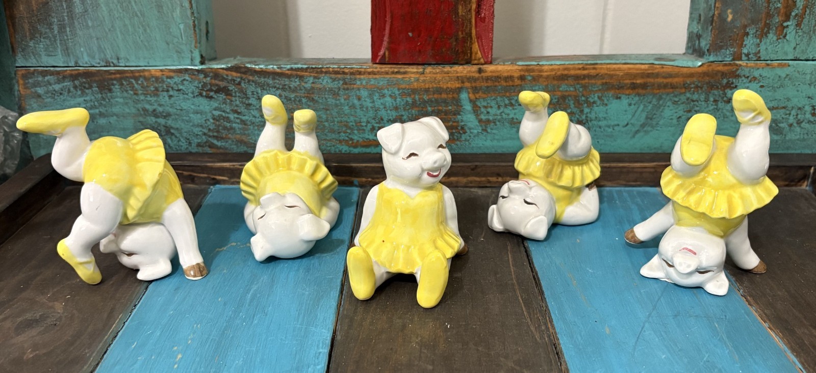 Set of 5 Fitz & Floyd Tumbling Ballerina Pigs Figurines Hand Painted 1979 Tutu’s