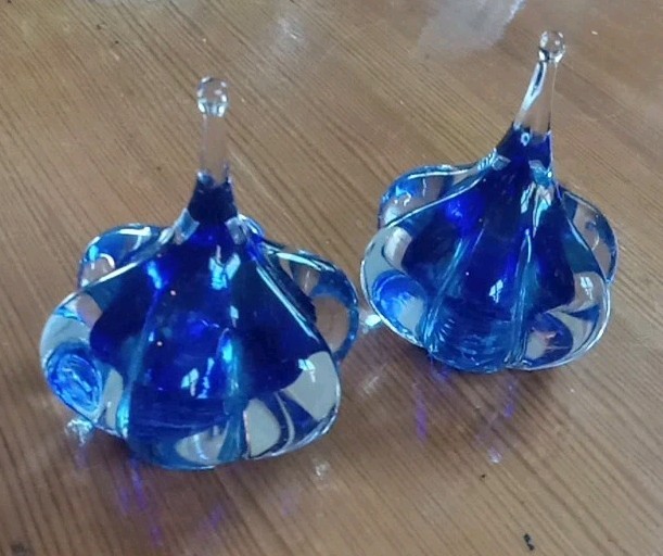 Set of 2 Vtg Joseph Morel Zellique Art Studio Ring Holder Paperweight 3″ cobalt