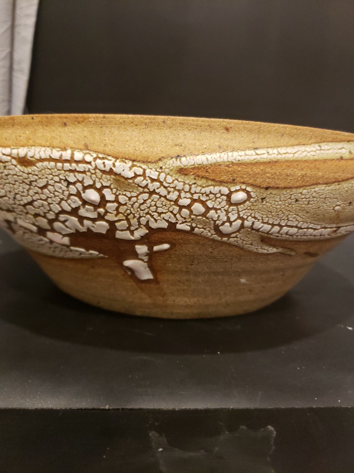 Glazed Art Pottery Rustic Planter White Crackle Finish 9 1/2″ Diameter x3 1/2″ T