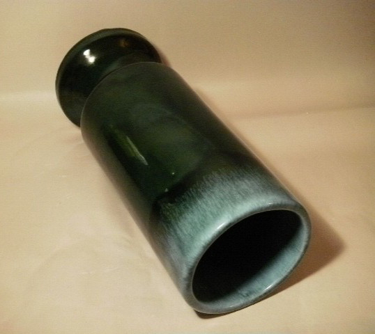 HULL POTTERY FLOWER VASE F35 GREEN & BLUE TEAL DRIP GLAZE IN & OUT 9.25″ FOOTED