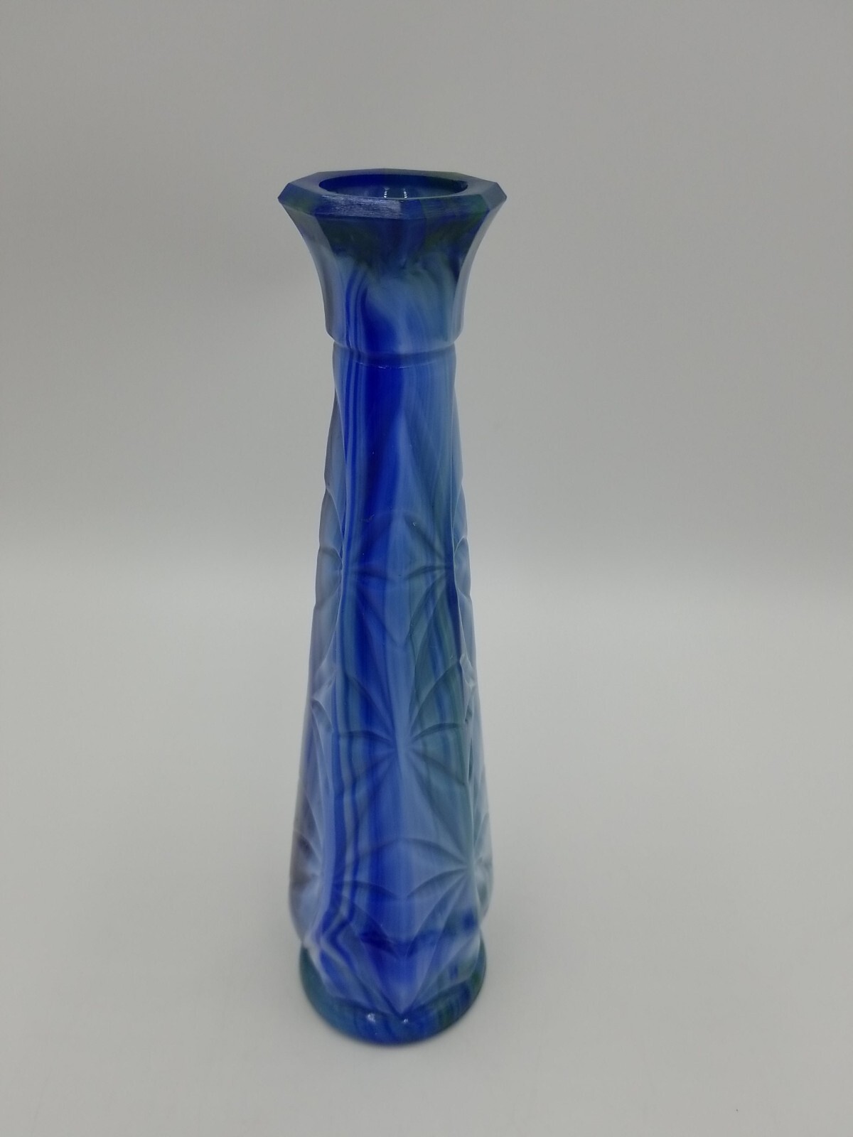 Vintage Blue and Green Slag Glass Swirl Vase 8.5″ Tall Imperial Glass?