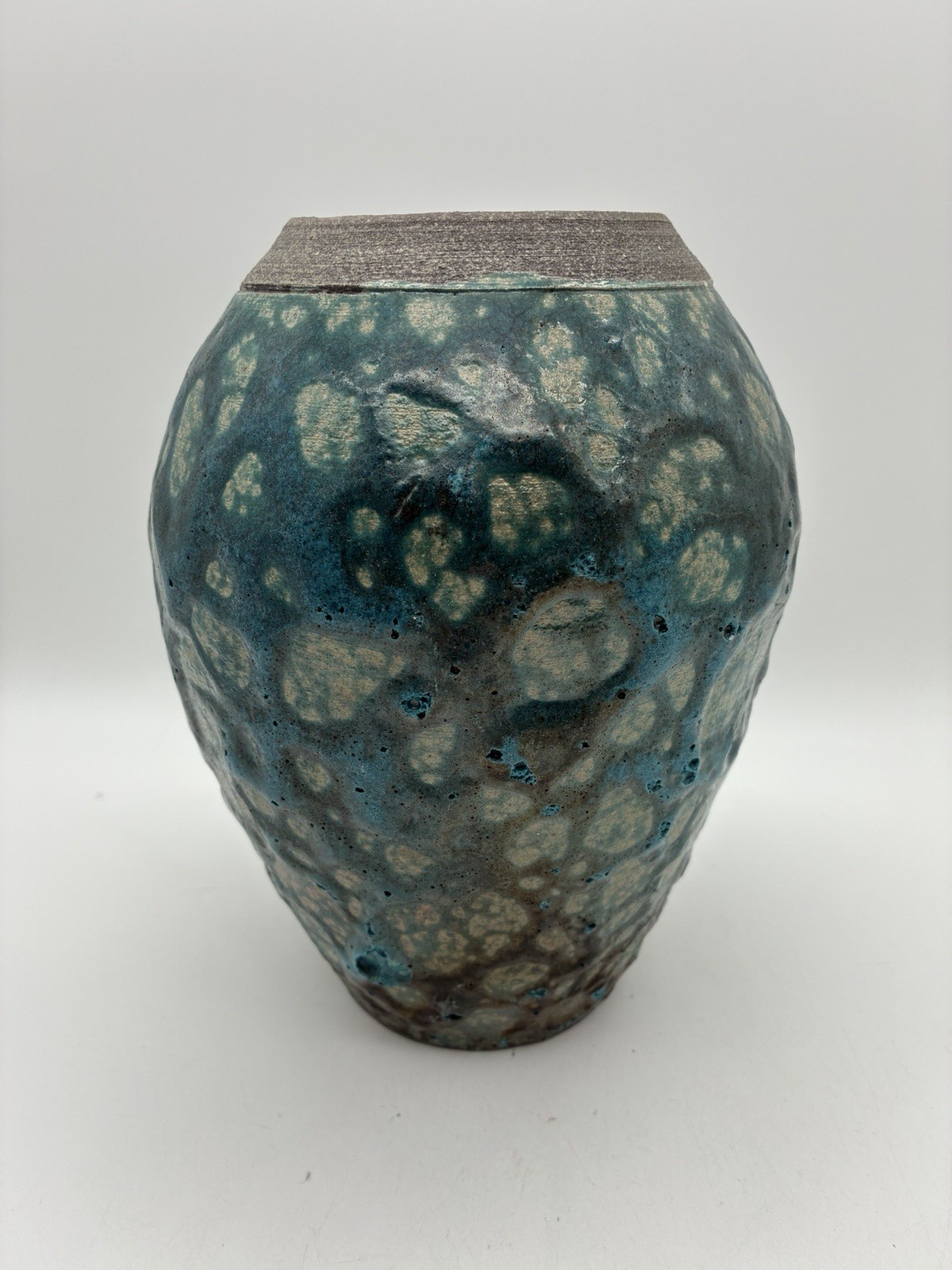 Raku Pottery Vase Signed By Artist Fat Lava Glaze