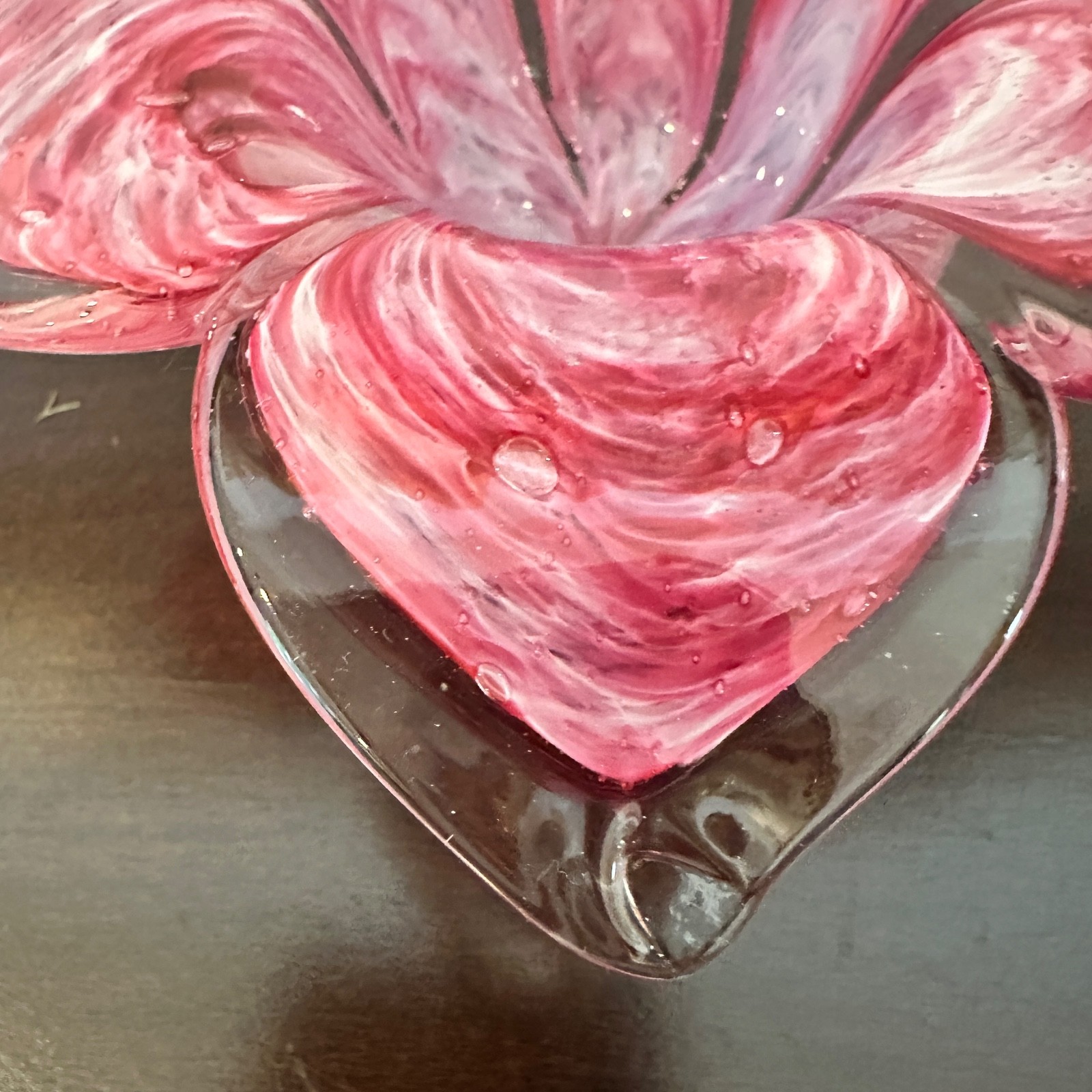 Murano Pink & Clear Flower Petals Murano Glass Crystal Clear Candle Holder Italy