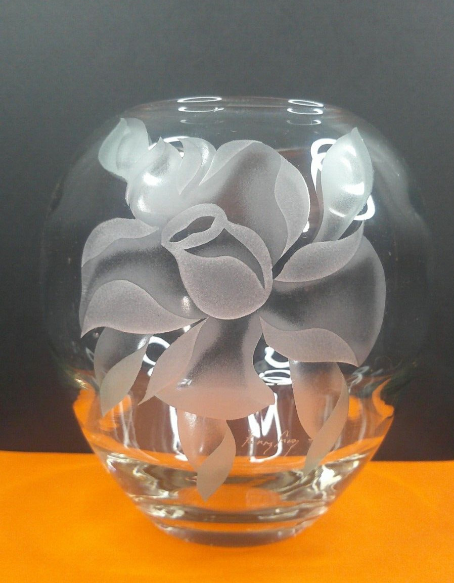 Tiffin, Signed, Rose, Swedish Optic, Vase, American Art Glass, 1940’s, VgCd