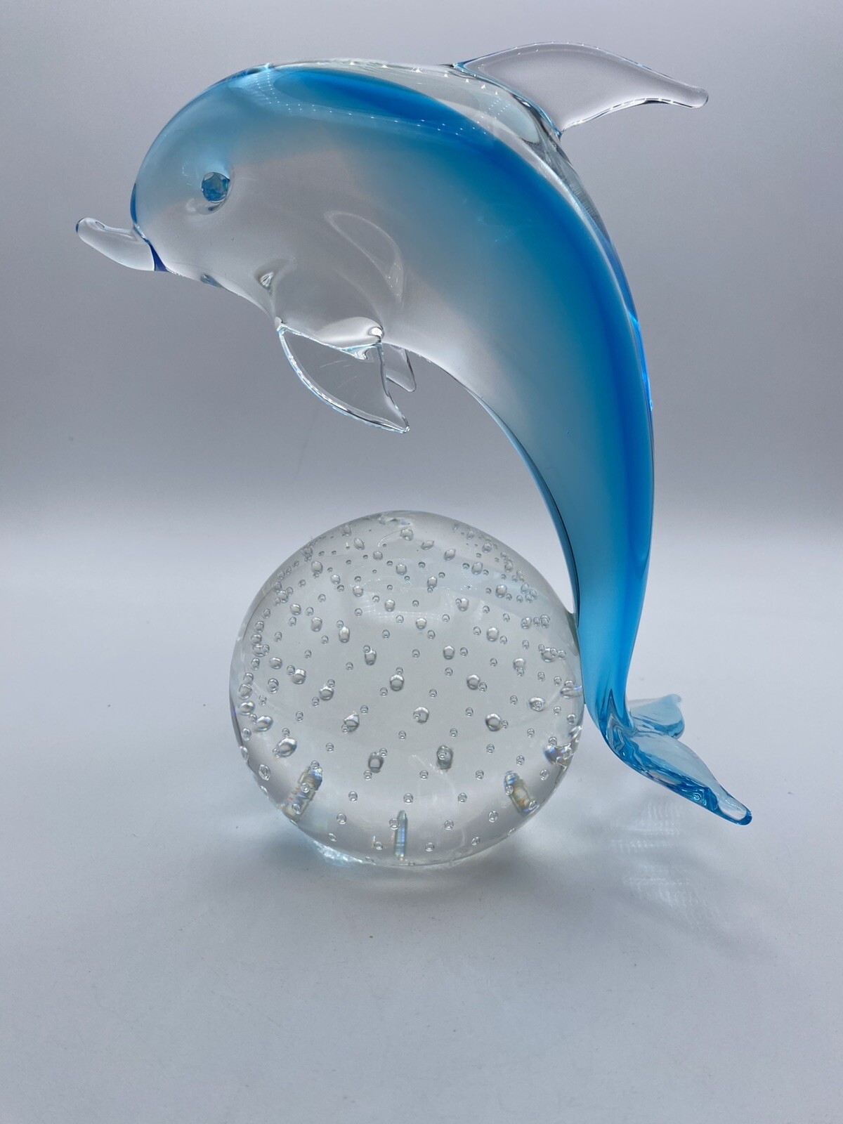 V. Nason & C. Murano Italy Art Glass Blue & Clear Dolphin Figurine Bullicante