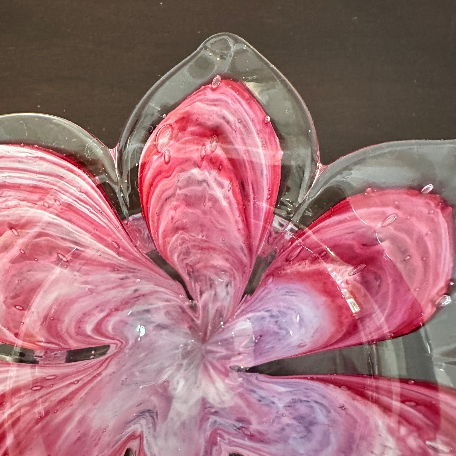 Murano Pink & Clear Flower Petals Murano Glass Crystal Clear Candle Holder Italy