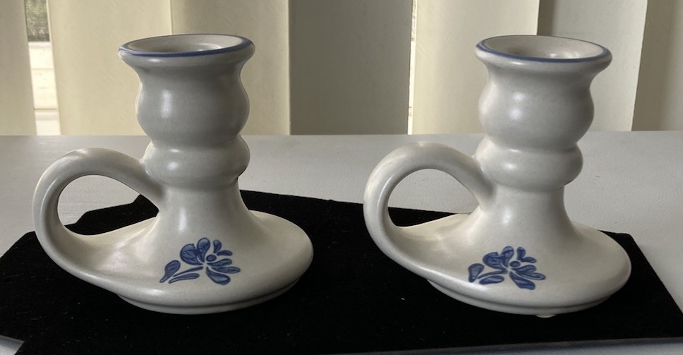 Pfaltzgraff Yorktowne Stoneware Handled Candle Stick Holders Set of 2