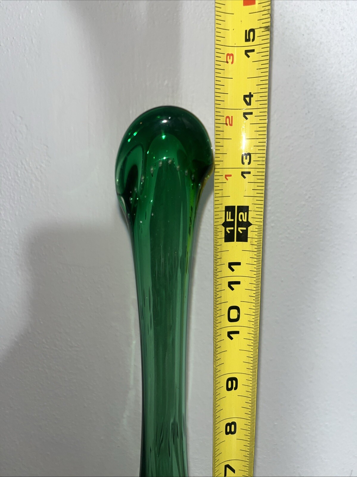 tasteful vintage glass art dark green glass 14inch vase with thick Open Top