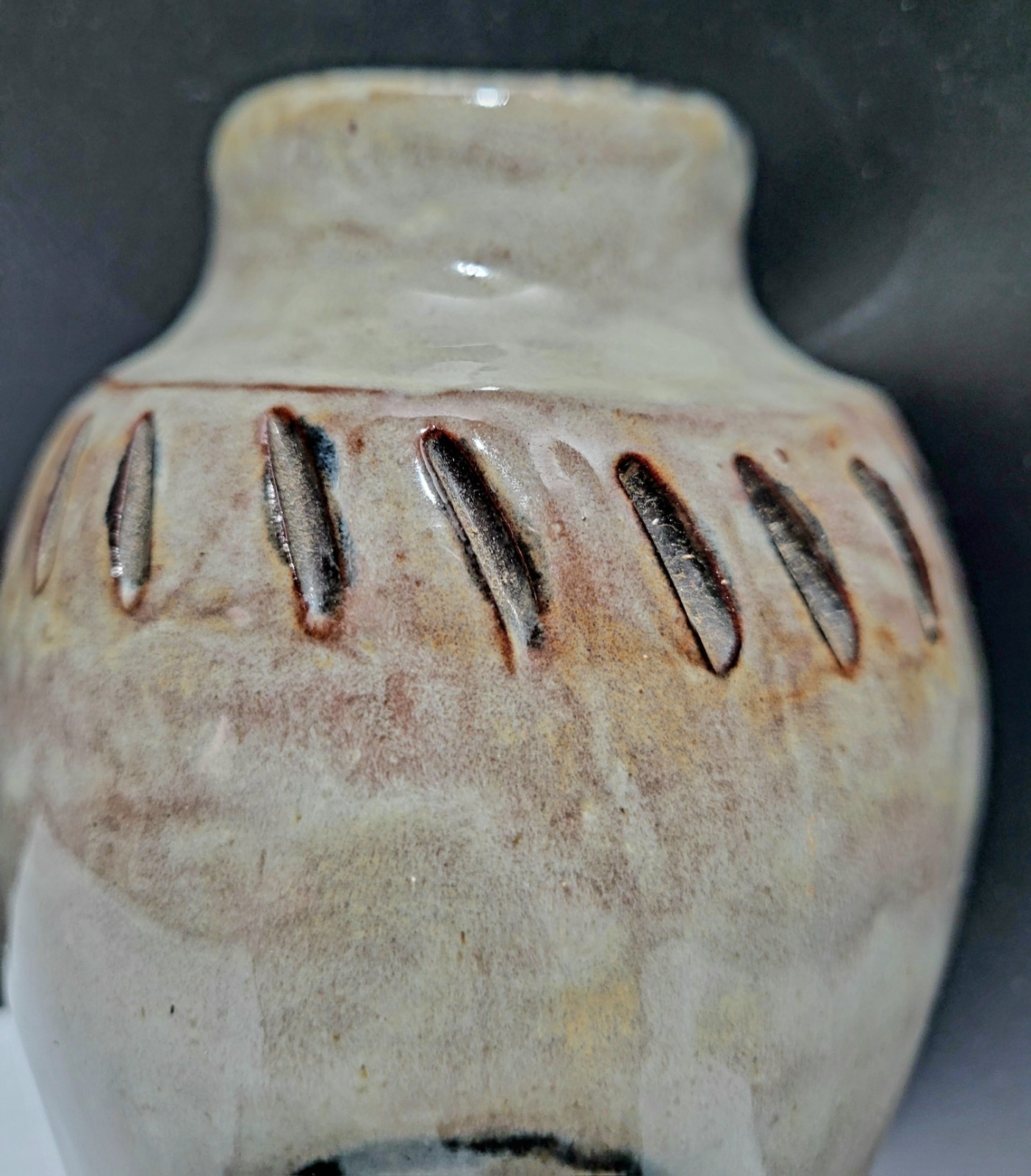 Handmade Studio Art Pottery Vase, Prehistoric Style Design Cave Drawings Signed