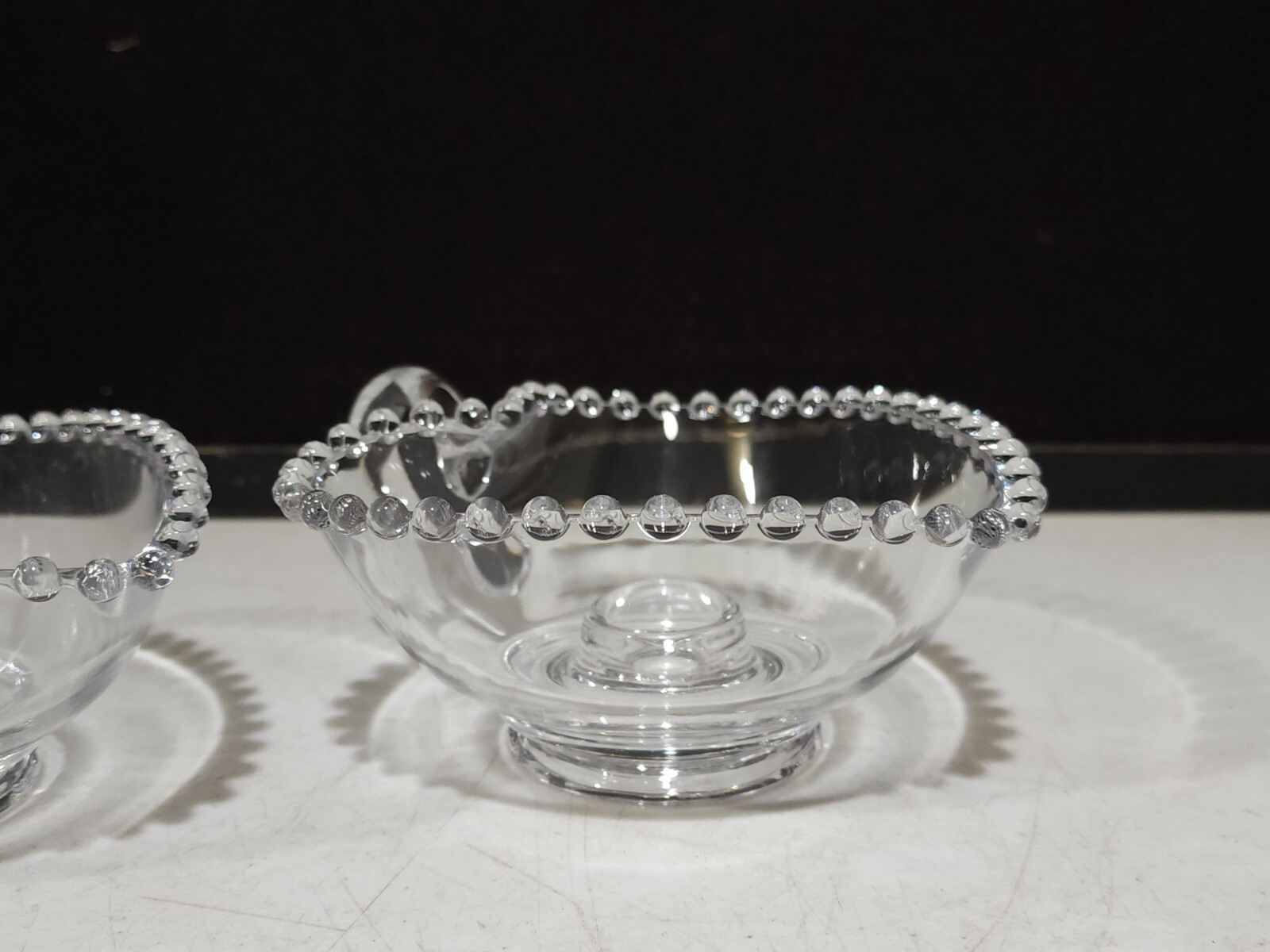 Pair of HTF Imperial Clear Glass Candlewick HEART Shaped Handled Candle Holders