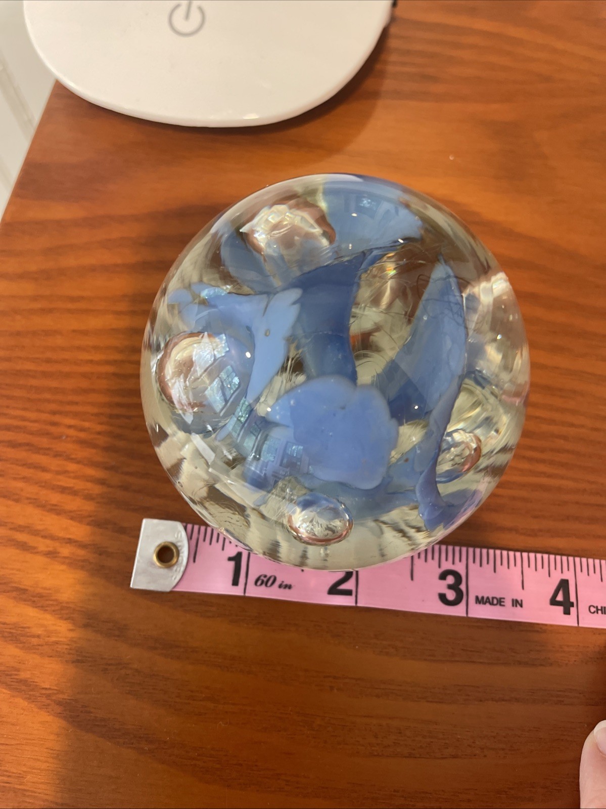 Vintage 1996 Gibson Art Glass Pale Blue FLoral Paperweight